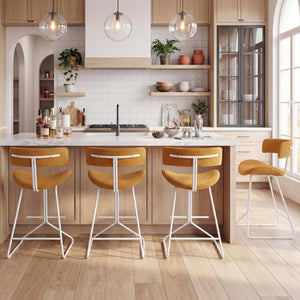 Set of 2 Counter Height Stools 25 Inch Armless Barstools with Padded Seat and Footrest-Orange