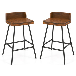 Set of 2 Counter Height Bar Stool with Low Back Metal Legs and Footrest for Kitchen Island-Brown