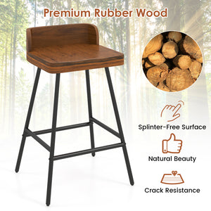 Set of 2 Counter Height Bar Stool with Low Back Metal Legs and Footrest for Kitchen Island-Brown