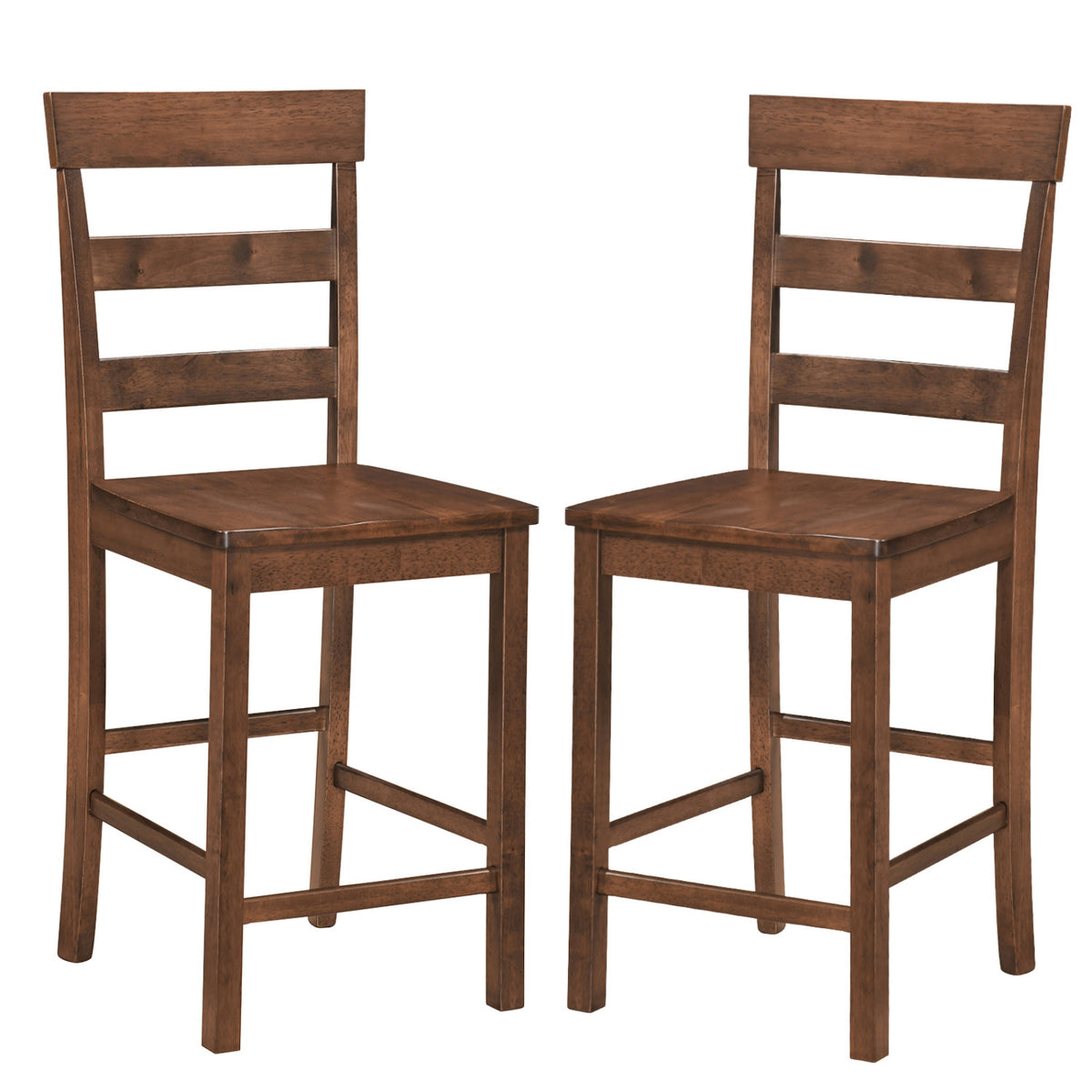 Set of 2 Counter Height Bar Stools with Rubber Wood Frame for Home Dining Room-Brown