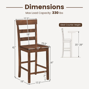 Set of 2 Counter Height Bar Stools with Rubber Wood Frame for Home Dining Room-Brown