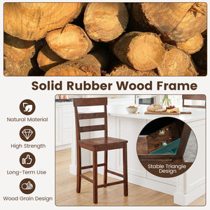 Set of 2 Counter Height Bar Stools with Rubber Wood Frame for Home Dining Room-Brown
