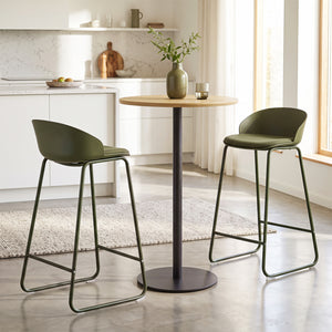 Set of 2 Counter Height Bar Stools with Curved Backrest and Metal Frame for Kitchen Dining-Green