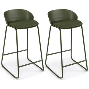 Set of 2 Counter Height Bar Stools with Curved Backrest and Metal Frame for Kitchen Dining-Green