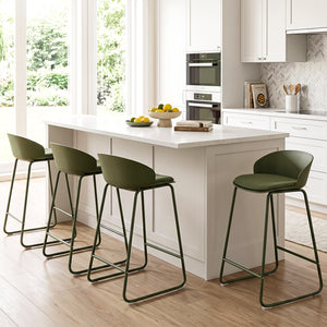 Set of 2 Counter Height Bar Stools with Curved Backrest and Metal Frame for Kitchen Dining-Green