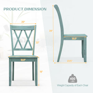 Set of 2 Cross Back Rubber Wood Dining Chairs-Green