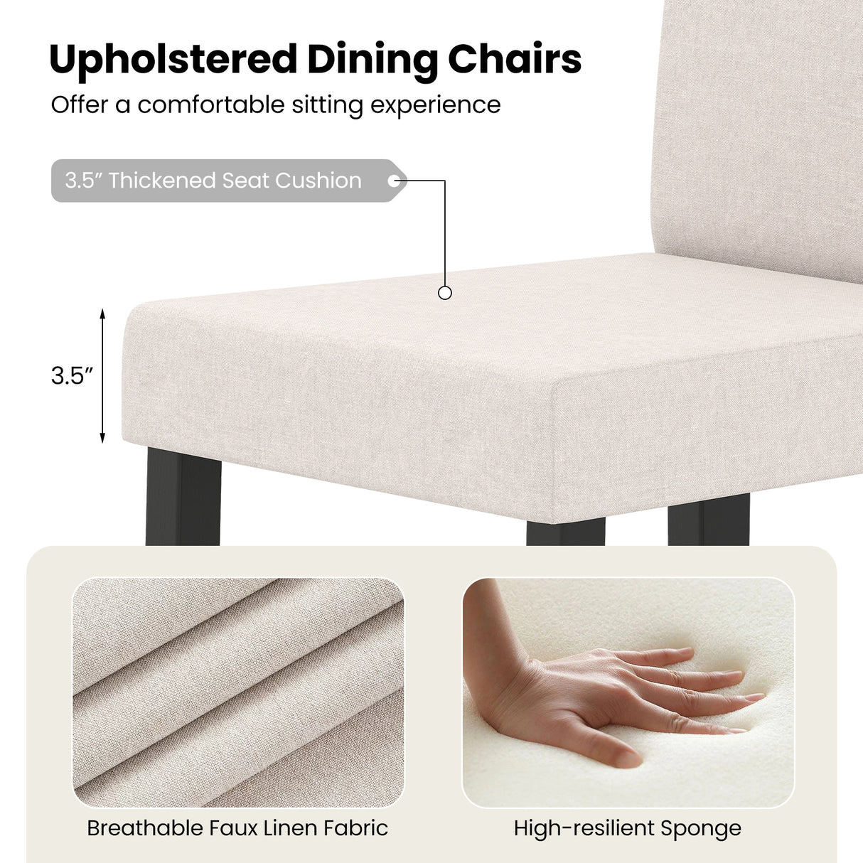 Set of 2 Dining Chair Mid-Century Modern Fabric Upholstered Parson Chairs-Beige