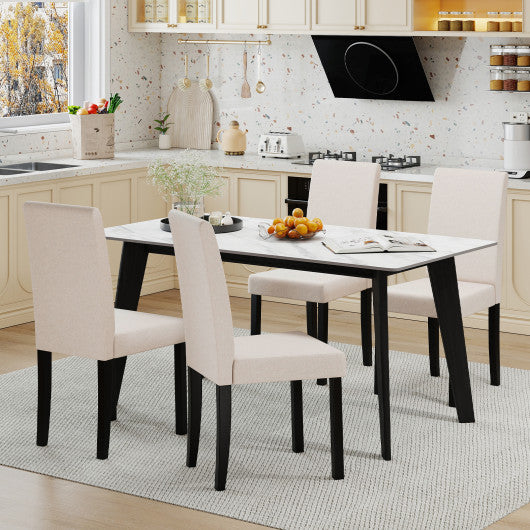 Set of 2 Dining Chair Mid-Century Modern Fabric Upholstered Parson Chairs-Beige