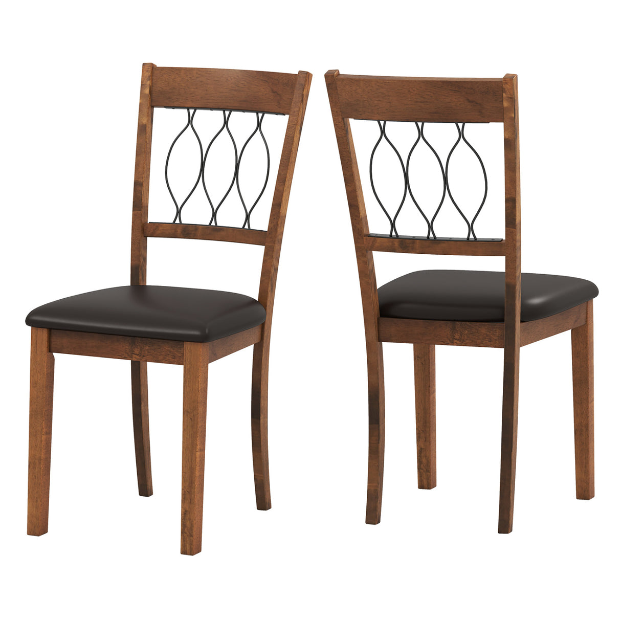 Set of 2 Dining Chair Fabric/Faux Leather Upholstered with Padded Seat-Walnut
