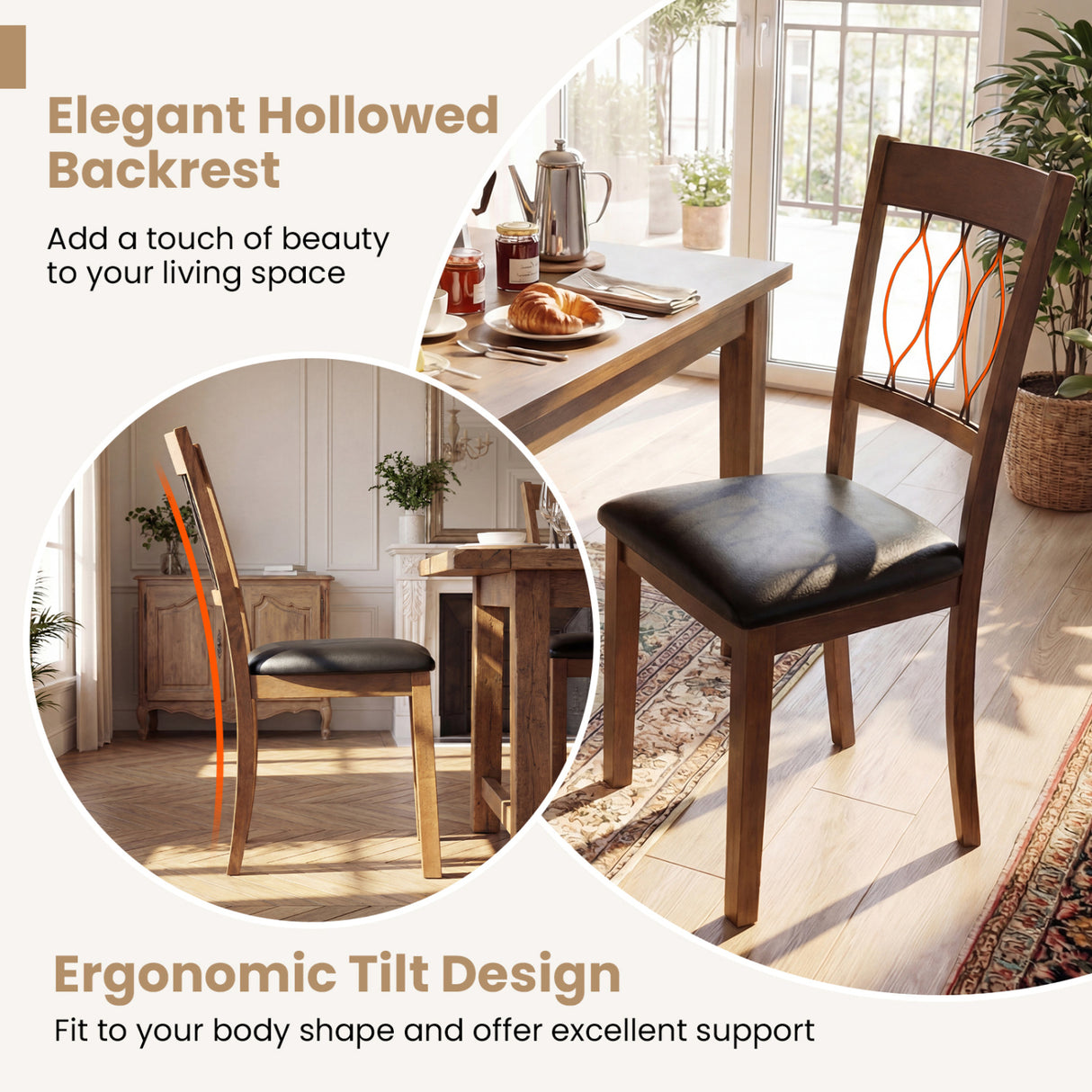 Set of 2 Dining Chair Fabric/Faux Leather Upholstered with Padded Seat-Walnut