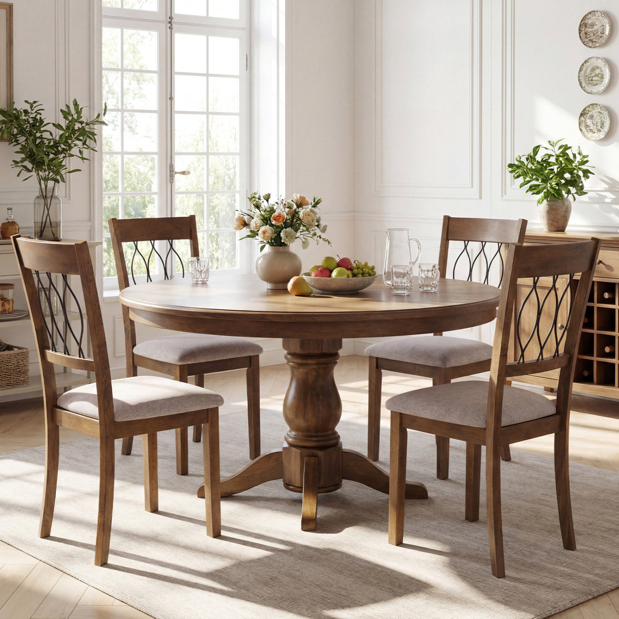 Set of 2 Dining Chair Fabric/Faux Leather Upholstered with Padded Seat-Rustic Brown