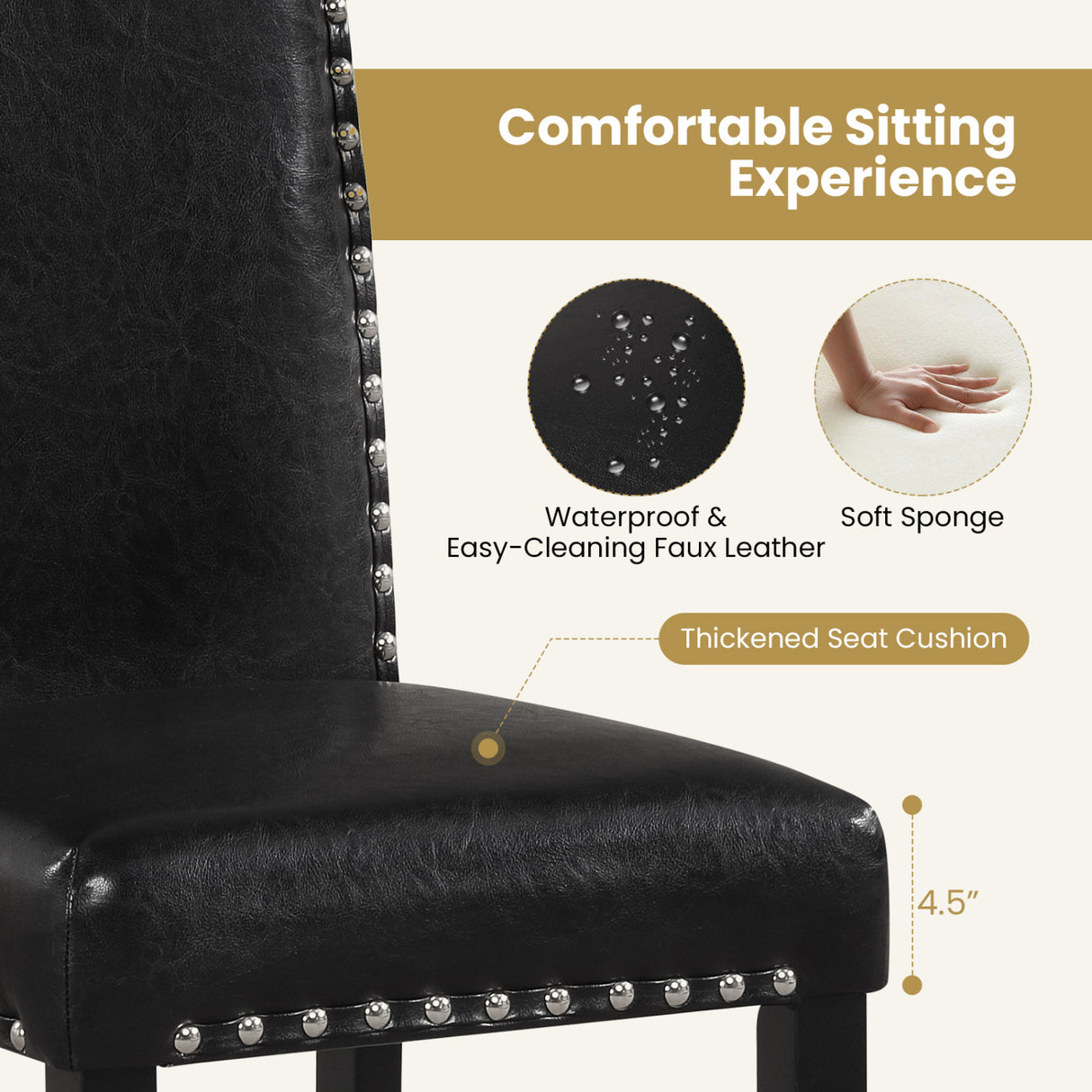 Set of 2 Dining Chairs with Solid Rubber and Wood Legs