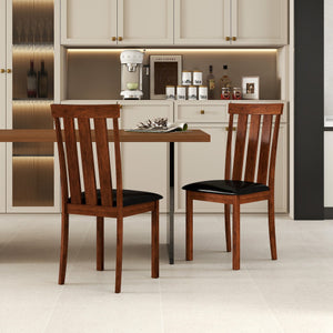 Set of 2 Dining Room Chairs with Rubber Wood Frame PU Leather Seat-Walnut