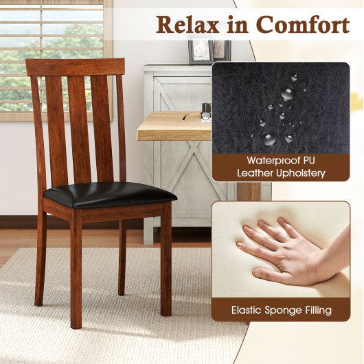 Set of 2 Dining Room Chairs with Rubber Wood Frame PU Leather Seat-Walnut