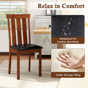 Set of 2 Dining Room Chairs with Rubber Wood Frame PU Leather Seat-Walnut