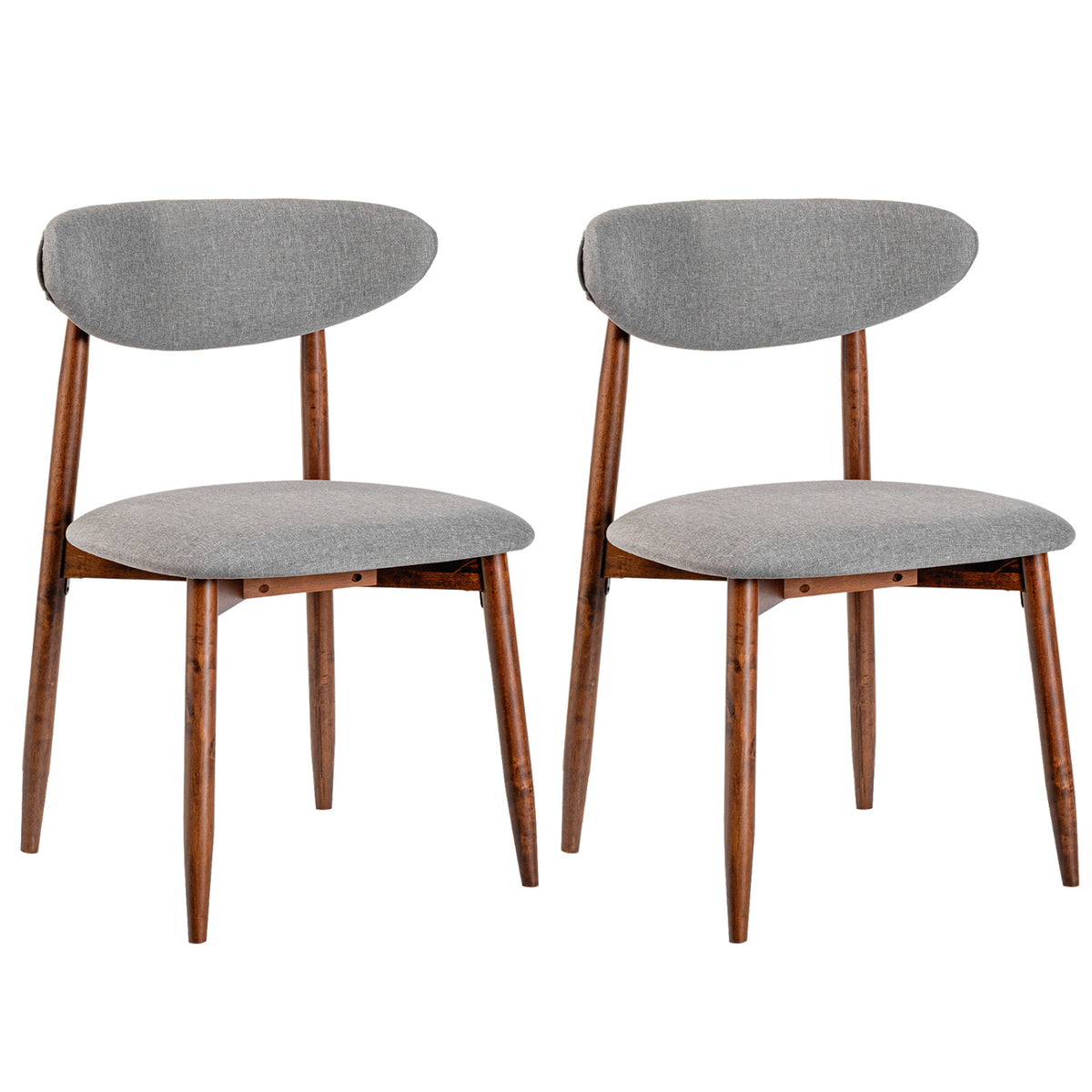Set of 2 Fabric Upholstered Dining Chairs with Curved Backs-Gray