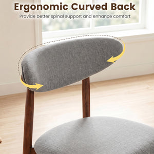 Set of 2 Fabric Upholstered Dining Chairs with Curved Backs-Gray