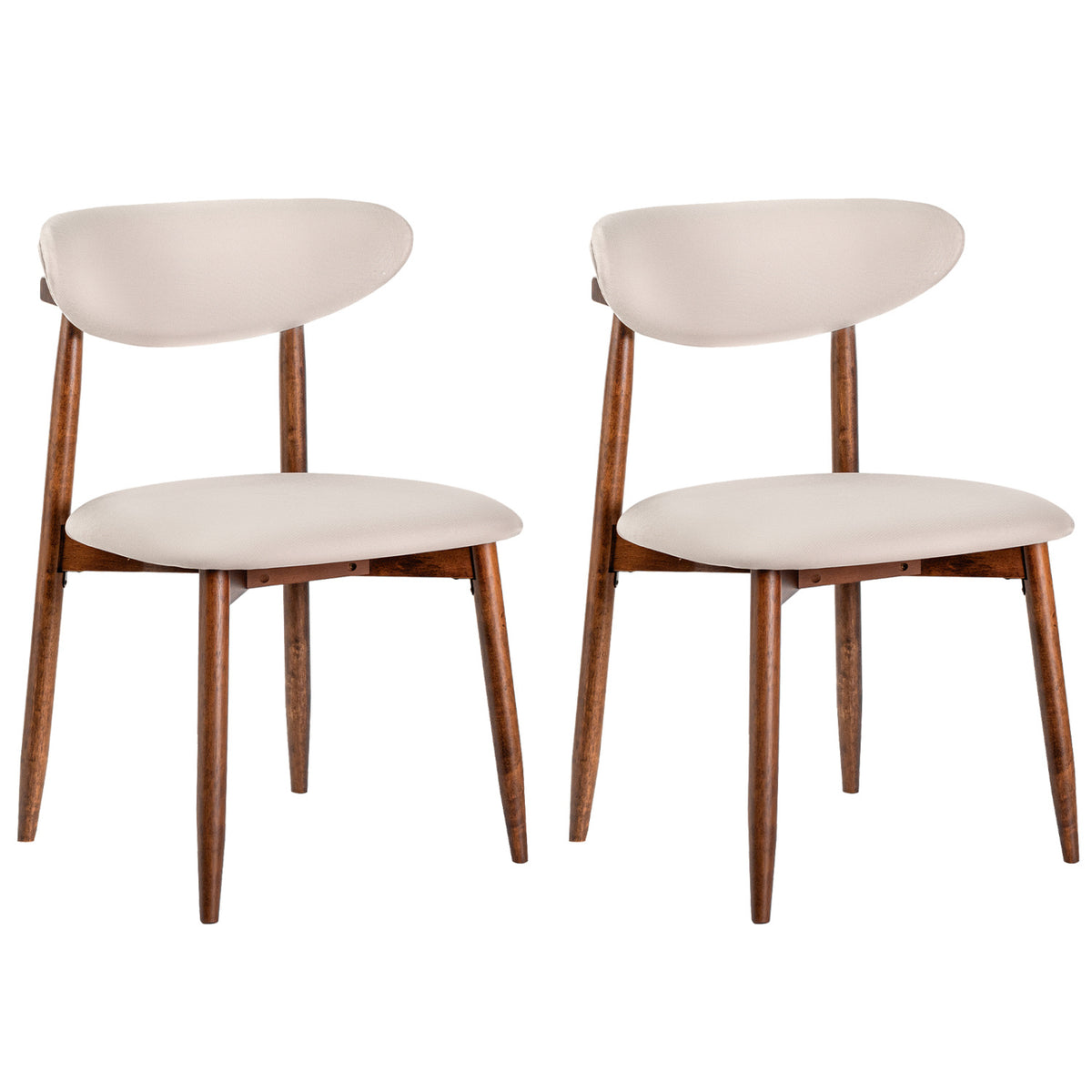 Set of 2 Fabric Upholstered Dining Chairs with Curved Backs-Beige