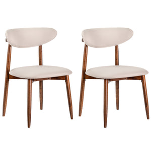 Set of 2 Fabric Upholstered Dining Chairs with Curved Backs-Beige