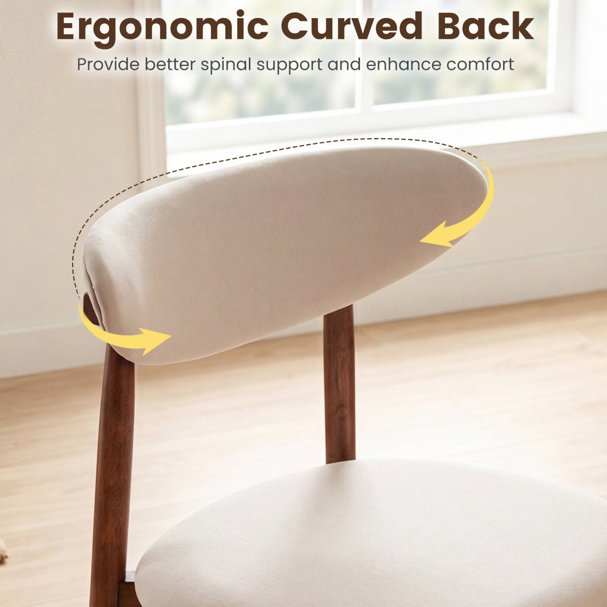 Set of 2 Fabric Upholstered Dining Chairs with Curved Backs-Beige