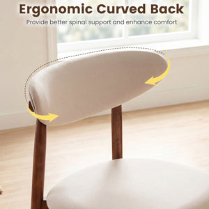 Set of 2 Fabric Upholstered Dining Chairs with Curved Backs-Beige