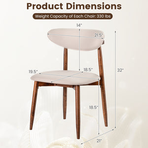 Set of 2 Fabric Upholstered Dining Chairs with Curved Backs-Beige