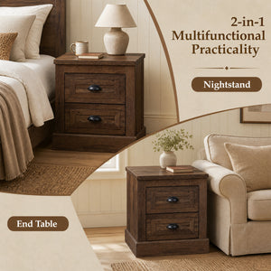 Set of 2 Farmhouse Nightstand with 2 Drawers & Storage for Living Room Bedroom-Brown
