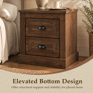 Set of 2 Farmhouse Nightstand with 2 Drawers & Storage for Living Room Bedroom-Brown