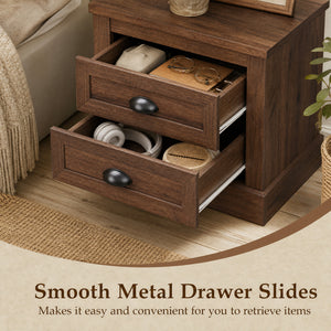 Set of 2 Farmhouse Nightstand with 2 Drawers & Storage for Living Room Bedroom-Brown