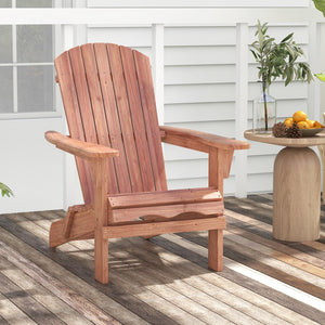 1 Piece Folding Adirondack Chair with High Backrest and Wide Armrests-Brown by DirectDeals