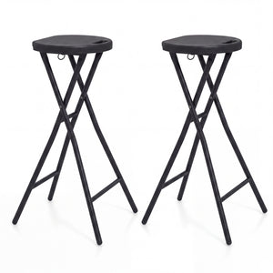 Set of 2 Folding Bar Stool 27.5" with HDPE Seat & Carry Handle for Kitchen Bar-Black