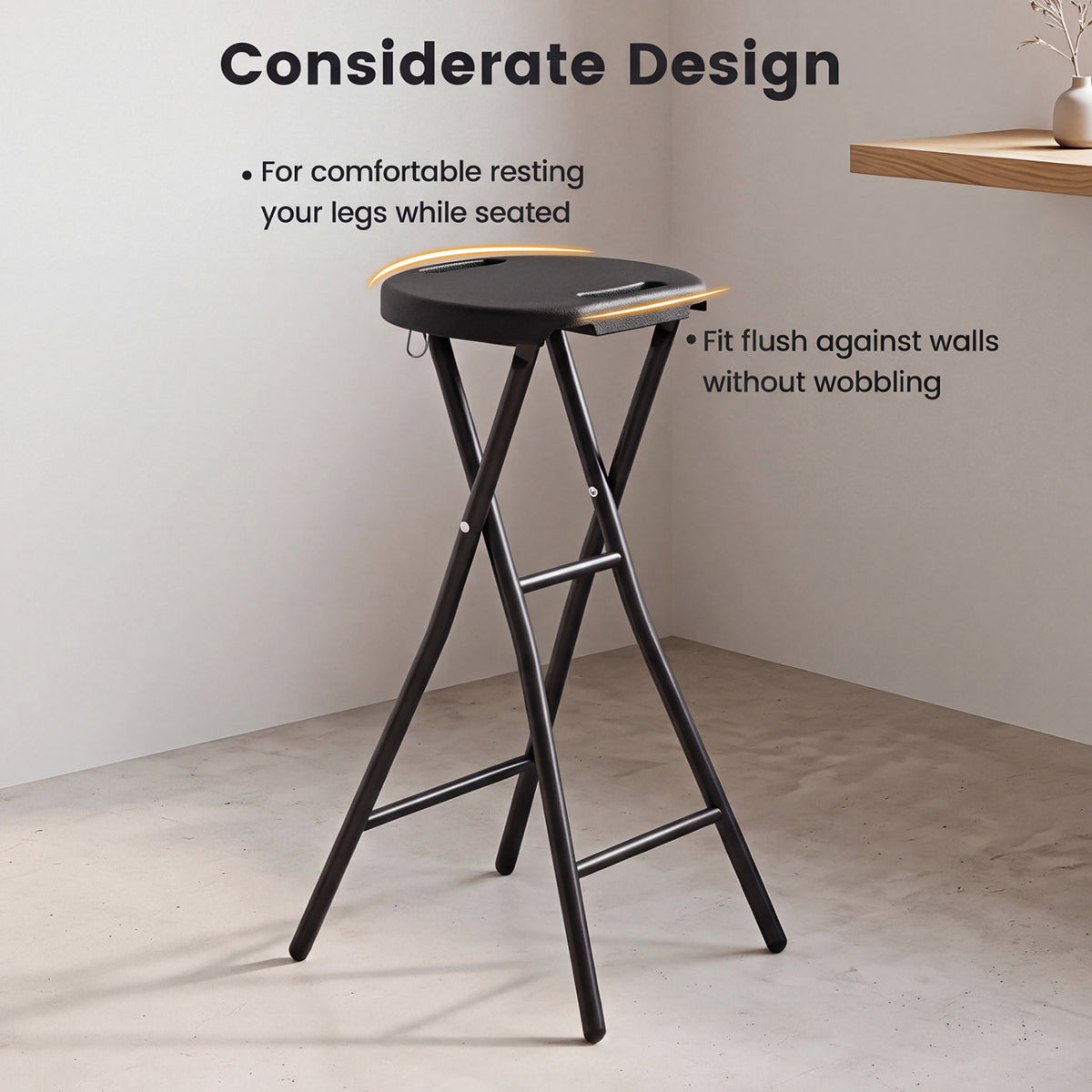 Set of 2 Folding Bar Stool 27.5" with HDPE Seat & Carry Handle for Kitchen Bar-Black