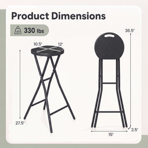 Set of 2 Folding Bar Stool 27.5" with HDPE Seat & Carry Handle for Kitchen Bar-Black