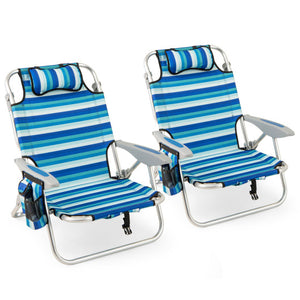Set of 2 Folding Beach Chair for Adults with 4-Position Adjustable Backrest
