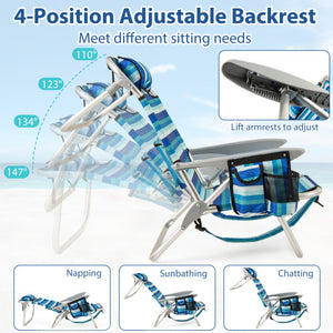 Set of 2 Folding Beach Chair for Adults with 4-Position Adjustable Backrest