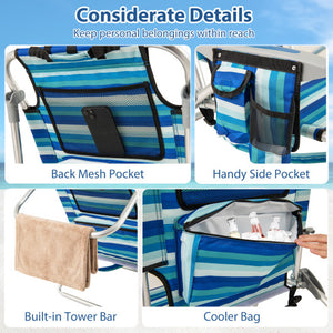 Set of 1 Folding Beach Chair for Adults with 4-Position Adjustable Backrest