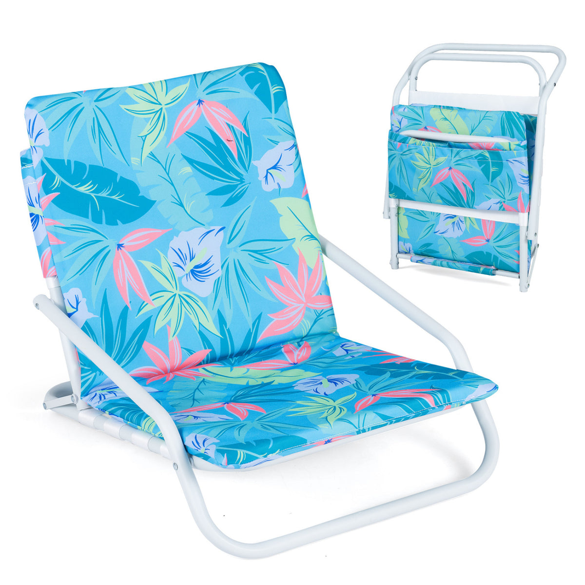 Set of 2 Folding Beach Chairs with Sponge Padded Seat for Camping-Navy