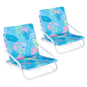 Set of 2 Folding Beach Chairs with Sponge Padded Seat for Camping-Navy