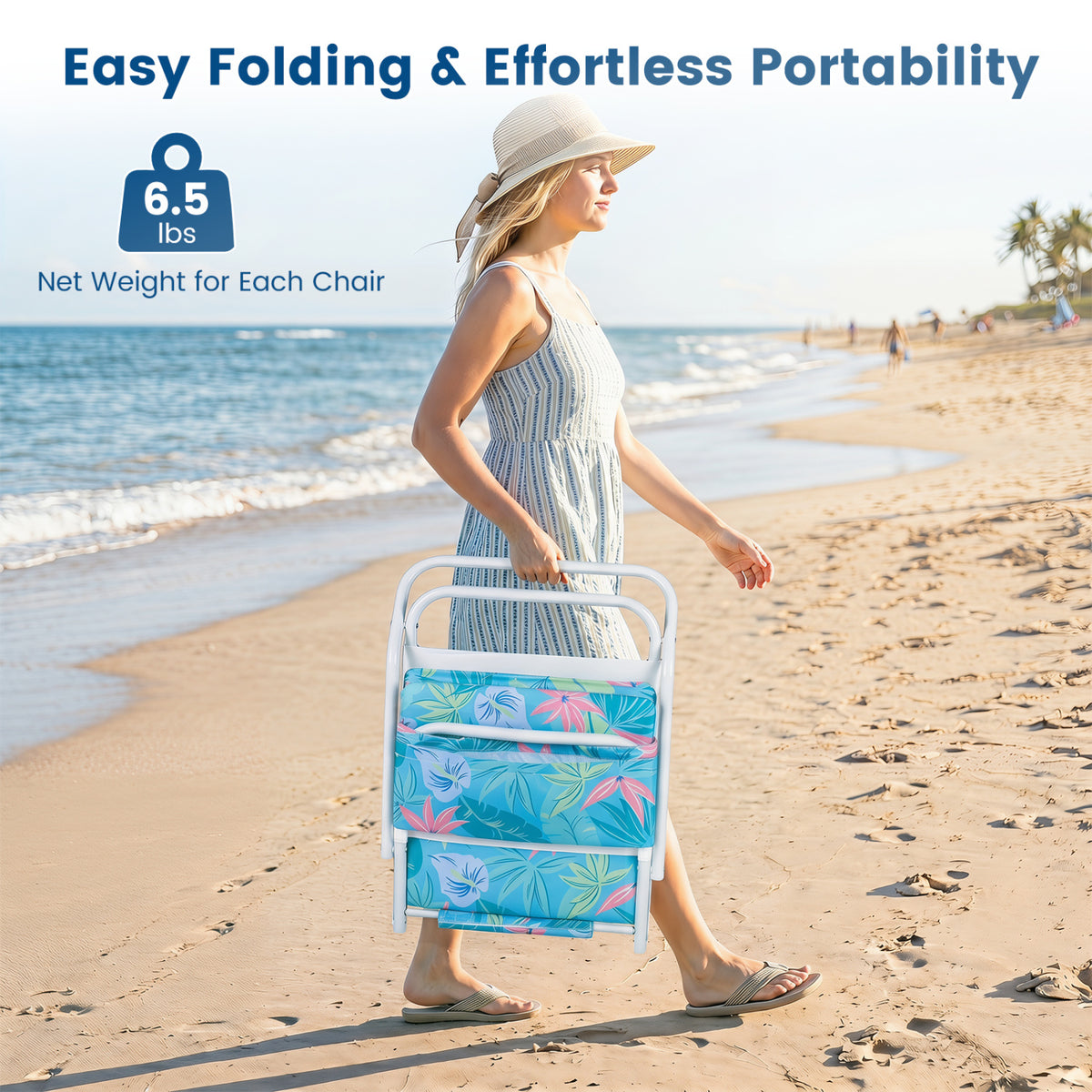Set of 2 Folding Beach Chairs with Sponge Padded Seat for Camping-Navy