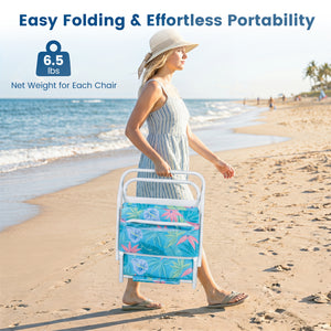 Set of 2 Folding Beach Chairs with Sponge Padded Seat for Camping-Navy