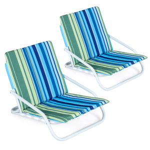 Set of 2 Folding Beach Chairs with Sponge Padded Seat for Camping-Color