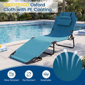 Set of 2 Folding Face Down Tanning Chair with Face Hole 3 Removable Pillows-Blue