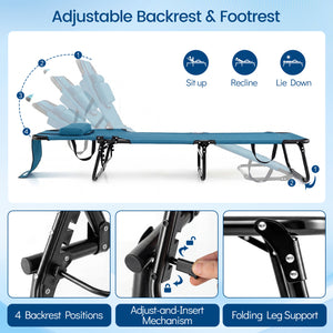 Set of 2 Folding Face Down Tanning Chair with Face Hole 3 Removable Pillows-Blue