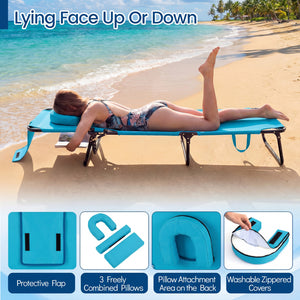 Set of 2 Folding Face Down Tanning Chair with Face Hole 3 Removable Pillows-Navy