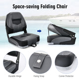 Set of 2 Folding Low Back Fishing Boat Seats with Stainless Steel Screws-Black
