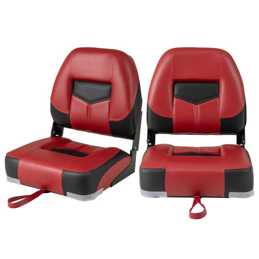 Set of 2 Folding Low Back Fishing Boat Seats with Stainless Steel Screws-Red
