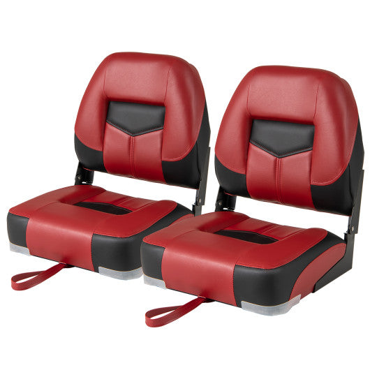 Set of 2 Folding Low Back Fishing Boat Seats with Stainless Steel Screws-Red