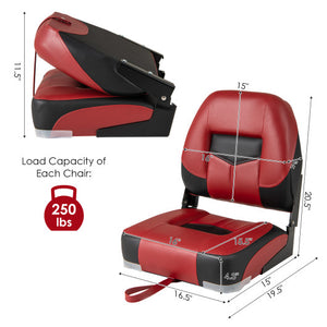 Set of 2 Folding Low Back Fishing Boat Seats with Stainless Steel Screws-Red