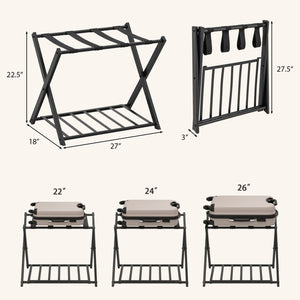 Set of 2 Folding Metal Luggage Rack Suitcase-Black
