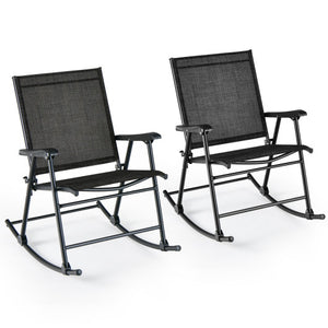 Folding Rocking Chair with Breathable Seat Fabric Set of 2-Black